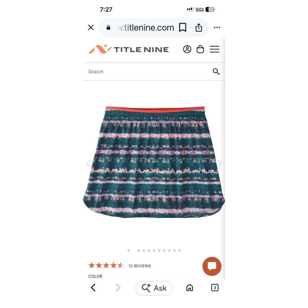 Title Nine Trace Sport Skort Vaiava Print Built-In Shorts Pockets Women’s Size S
